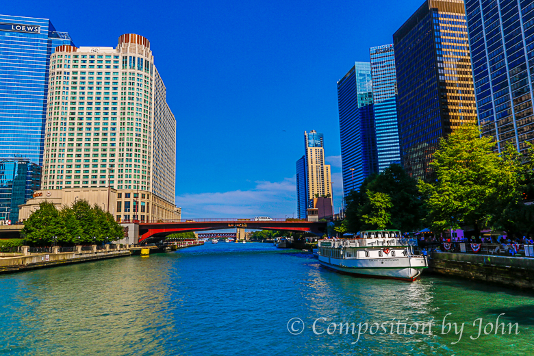 one of the tour boats on the Chicago River