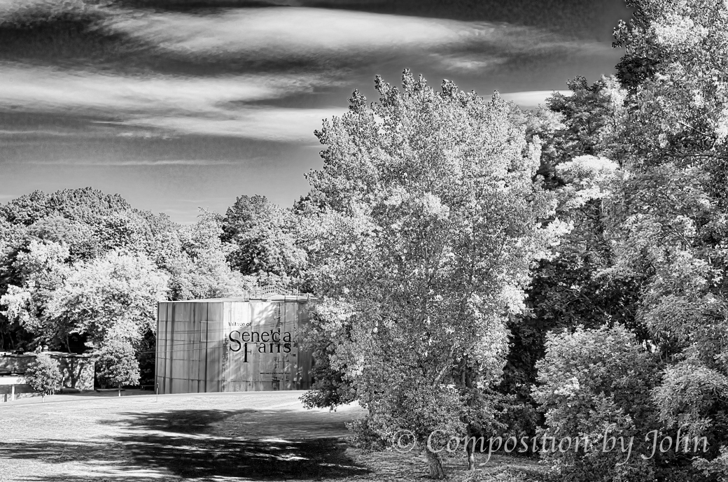 Seneca Falls is a wonderful small town in upstate NY, here the water tank is portrayed in an infrared image 